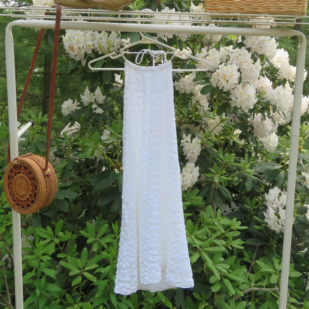 White halter neck open back mini dress